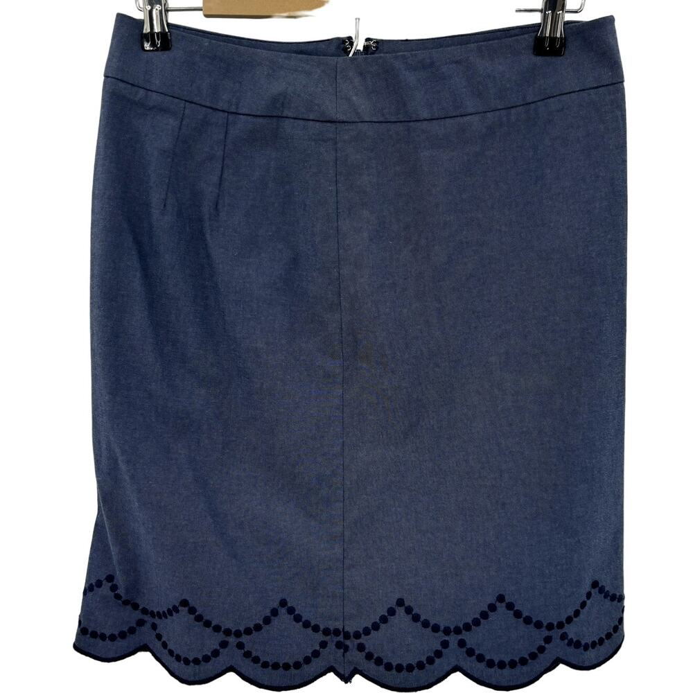 Talbots Petites Blue Cotton Skirt 6P Embroidered Scalloped Hem